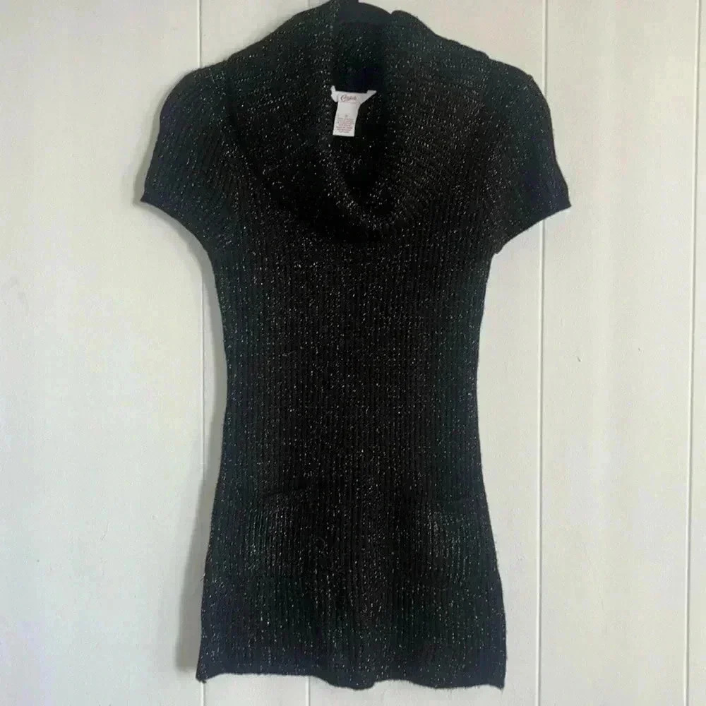 Candie’s sweater Mini tunic dress black SPARKLY SHORT SLEEVE size s